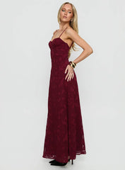 Leading Lady Sweetheart Maxi Dress Red Floral Burnout
