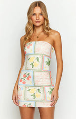Lee White Roma Print Strapless Mini Dress