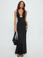 Adalie Hardware Plunge Maxi Dress Black