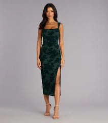 Emme Flocked Velvet Midi Formal Dress
