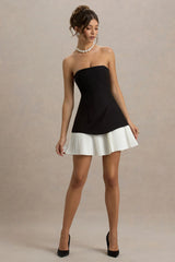 Autumn | Black & White Bandeau Mini Dress With Pleats