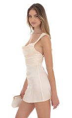 Cowl Neck Satin Slit Dress in Cream