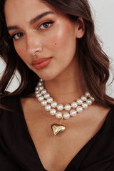 Kerri Large Heart Pearl Necklace Gold