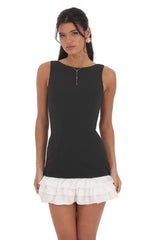 Bubble Ruffle Dress in Black and White