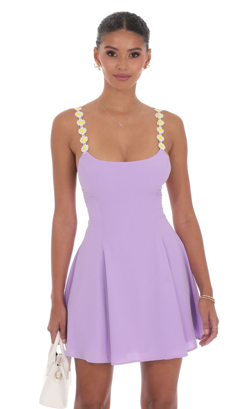 Floral Strap Flare Dress in Lavender