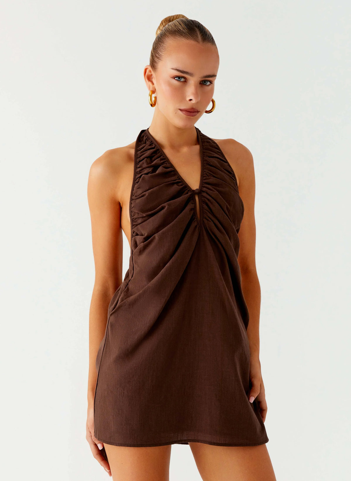 Jepsen Halter Mini Dress - Chocolate