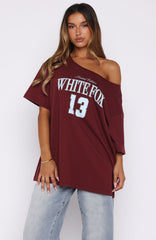 Everything In Time Off Shoulder Oversized Tee Burgundy