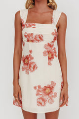 Dixon Pintuck Pleat Mini Dress Floral Beige