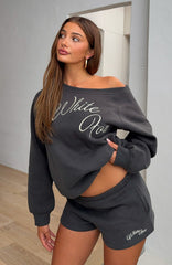Lucky Thirteen Elsa Off Shoulder Sweater Charcoal